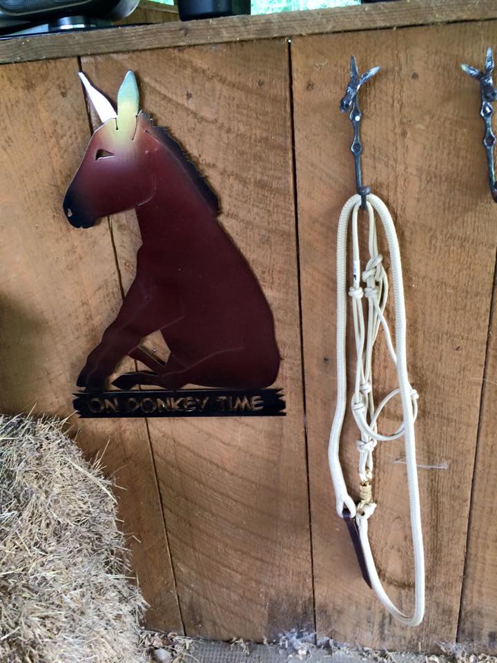 on donkey time sign and rope halter